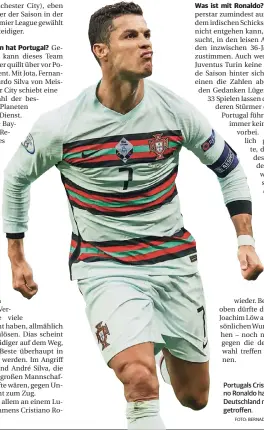  ?? FOTO: BERNADETT SZABO/AP ?? Portugals Cristiano Ronaldo hat gegen Deutschlan­d noch nie getroffen.