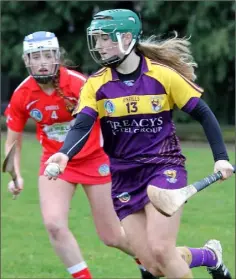  ??  ?? Joanne Dillon, seen here in action in the previous round against Cork, scored one of the two goals in Banagher on Sunday.