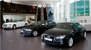  ?? — Bloomberg ?? Audi models on display at a showroom in New Delhi.