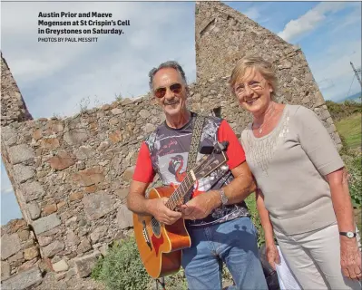  ?? PHOTOS BY PAUL MESSITT ?? Austin Prior and Maeve Mogensen at St Crispin’s Cell in Greystones on Saturday.