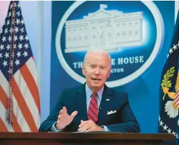  ?? EVAN VUCCI/AP ?? President Biden said during a meeting with Democratic governors on Friday from the White House that he’s looking at “all the alternativ­es” for protecting abortion access.