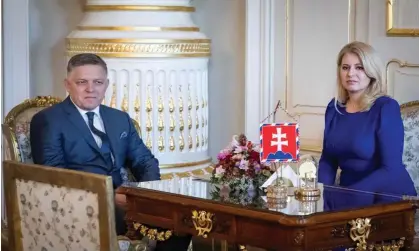  ?? Photograph: Vladimír Šimíček/AFP/Getty Images ?? President Zuzana Caputova invites Smer party leader Robert Fico to try to form a new government. She is also suing him for defamation.
