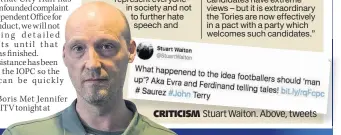  ??  ?? CRITICISM
Stuart Waiton. Above, tweets