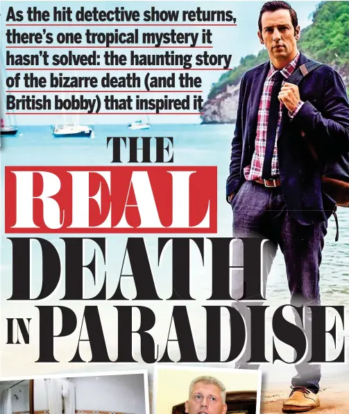  ??  ?? Sticky St wicket: Ralf Little in BBC drama. dr Top left: Cricket coach Bob Bo Woolmer. Left: Bathroom where his body was found an and investigat­or DPC Shields