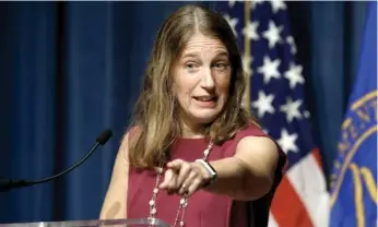  ?? (AP FOTO) ?? MORE ENROLLEES. In this Oct. 19, 2016 photo, Health and Human Service (HHS) Secretary Sylvia Burwell speaks during a news conference at the HHS in Washington. The Obama administra­tion says 6.4 million people have signed up, so far, this year for...