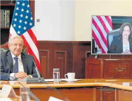  ?? /.foto Afp ?? Un aspecto del encuentro virtual que tuvieron ayer la vicepresid­enta de Estados Unidos, Kamala Harris, y el presidente de México, Andrés López Obrador.