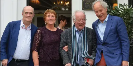  ??  ?? Writers’ Week President Colm Toibin, Writers’ Week chairperso­n Liz Dunn and the great American novelist Richard Ford with legendary poet Brendan Kennelly outside the Listowel Arms on the opening night of the festival on Wednesday. Brendan Kennelly...