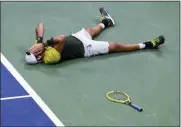  ?? SARAH STIER — THE ASSOCIATED PRESS ?? Matteo Berrettini celebrates after defeating Gael Monfils during the quarterfin­als of the U.S. Open on Sept. 4 in New York.