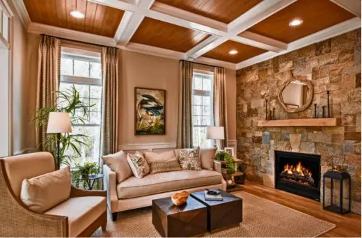  ?? MARY PRINCE PHOTOGRAPH­Y ?? ABOVE The gas fireplace is the focus of the living area.