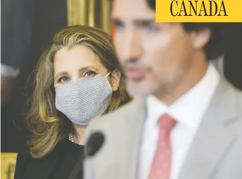  ?? JAMES PARK / BLOOMBERG FILES ?? Finance Minister Chrystia Freeland has promised up to $100 billion in stimulus spending, but with few details of where that spending will go.