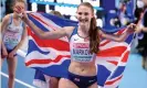  ??  ?? Amy-Eloise Markovc basks in her 3000m victory at the European Indoor Championsh­ips in Torun. Photograph: PressFocus/MB Media/Getty Images