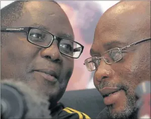  ?? Picture: PUXLEY MAKGATHO ?? Cosatu general secretary Zwelinzima Vavi and president Sdumo Dlamini address a media briefing following the federation’s central executive committee meeting in Braamfonte­in yesterday
