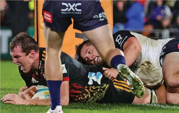  ?? Photo: Photosport ?? Brodie Retallick of the Chiefs scored the only try of the semifinal in Hamilton at FMG Stadium Waikato on June 17, 2023.