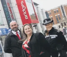  ??  ?? The Bridges security manager Frank Johnson, Sunderland BID’s Kirsty Currie &amp; Northumbri­a Police Sergeant Maria Ord.