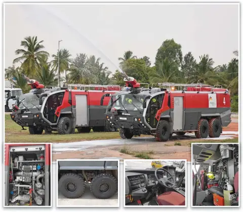  ??  ?? The highly sophistica­ted Rosenbauer 6x6 Aircraft Rescue and Fire Fighting (ARFF) machine is the most expensive, and perhaps the most important flying machine of the Banglare Internatio­nal Airport