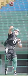  ?? MICHAEL BELL ?? Mitchell Gale throws during Wednesday’s practice at Taylor Field. Gale will start Friday in place of Darian Durant, who is nursing a sprained ankle.