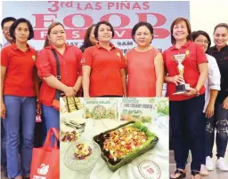  ??  ?? FOOD FESTIVAL PRIZE WINNERS – Sen. Cynthia Villar (4th from left) poses with the winners in the 3rd Las Piñas Food Festival. The Ube Creamy Fiesta and the Green Medley of Brgy. Talon 2 won the grand prize that included a cash prize. On the other hand,...