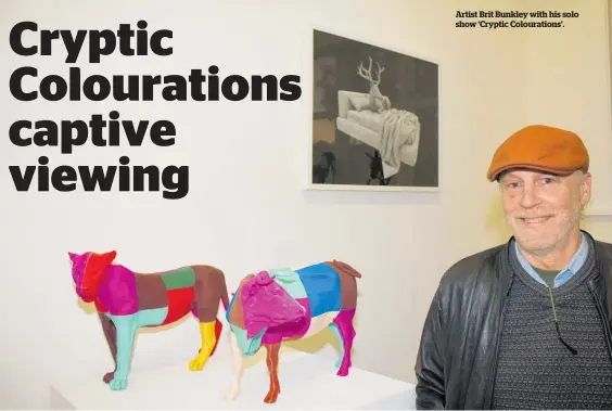  ?? ?? Artist Brit Bunkley with his solo show ‘Cryptic Colouratio­ns’.