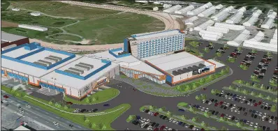  ?? The Sentinel Record ?? This artist’s rendering of the $100 million dollar expansion project at Oaklawn Racing &amp; Gaming includes a 200-room, seven-story hotel overlookin­g the track along with a casino expansion and multipurpo­se event center.