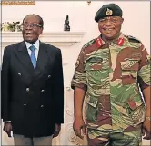  ?? Picture: AFP/ZBC ?? END TIMES: Former Zimbabwe president Robert Mugabe, left, with Zimbabwe Defence Forces commander General Constantin­o Chiwenga shortly before his resignatio­n
