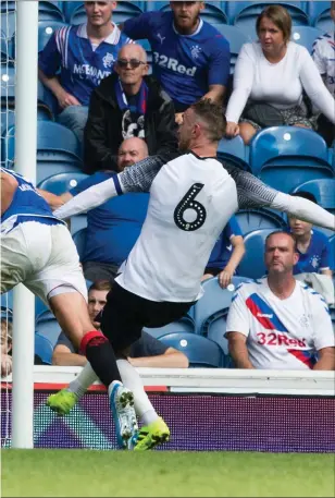  ??  ?? pre-season friendly, heading in Andy Halliday’s corner late on