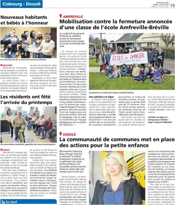  ?? ?? Les nouveau-nés de la commune avec leurs parents.
Une parenthèse enchantée appréciée par tous les participan­ts.
Les parents à la sortie des classes vendredi dernier.
Daniel Davoust, vice-présidente de Normandie Cabourg Pays d’Auge, en charge de la petite enfance (Archives).