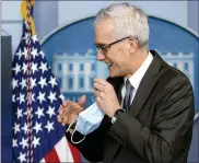  ?? AP PHOTO/ANDREW HARNIK ?? In this March 4file photo, Veterans Affairs Secretary Denis McDonough appears during a press briefing at the White House in Washington. The Department of Veterans Affairs on Monday became the first major federal agency to require health care workers to get COVID-19 vaccines.