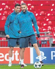  ??  ?? Real Madrid’s Cristiano Ronaldo, left, and Karim Benzema during training.