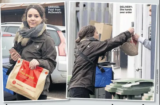  ??  ?? ARRIVED: Food from Mcdonald’s
DELIVERY: She hands over order