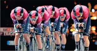  ?? Ap-thibault Camus ?? Team Ineos strains during the second stage of the Tour de France cycling race, a team time trial over 27.6 kilometers (17 miles) with start and finish in Brussels, Belgium, on Sunday.