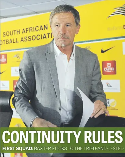  ?? Picture: Backpagepi­x ?? VOTE OF CONFIDENCE. New Bafana Bafana coach Stuart Baxter has refrained from making wholesale changes to the national squad for his first assignment against Nigeria.