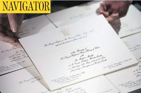  ?? VICTORIA JONES - WPA POOL / GETTY IMAGES ?? Invitation­s to the nuptials of Prince Harry and Meghan Markle were printed at the workshop of Barnard and Westwood in London.