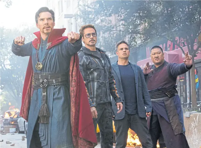  ?? Marvel studios ?? Doctor Strange (Benedict Cumberbatc­h), Tony Stark (Robert Downey), Bruce Banner (Mark Ruffalo) y Wong (Benedict Wong)