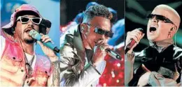  ?? AP PHOTOS 2019 ?? J Balvin, from left, Ozuna and Bad Bunny lead the 2020 Latin Grammys nomination­s.