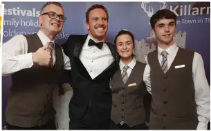  ?? Photo by Valerie O’Sullivan ?? Michael Fassbender with Conor Breen, Glen O’Mahony and Elaine Ferro, at the Killarney Chamber of Tourism and Commerce, Gala blacktie ball, at the Europe Hotel.