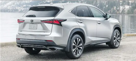  ?? PHOTOS: LEXUS ?? At the rear of the 2018 Lexus NX 300 are slightly wider tail lights, and creases in the tailgate. A redesigned bumper has larger tailpipe openings on the F Sport.