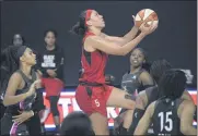  ?? PHELAN M. EBENHACK ?? Las Vegas Aces forward Dearica Hamby goes up for a shot during the first half of the team’s WNBA basketball game against the Dallas Wings, Tuesday, Aug. 25, 2020, in Bradenton, Fla.