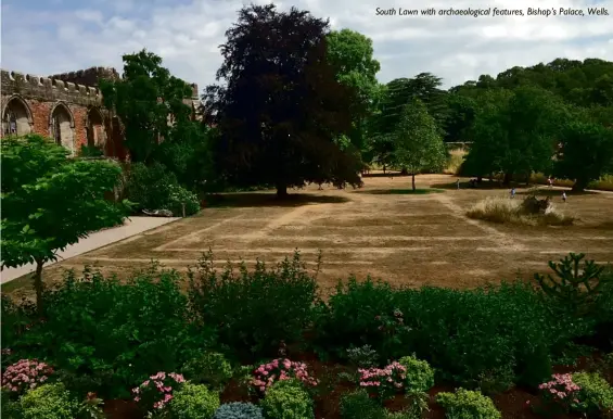  ??  ?? South Lawn with archaeolog­ical features, Bishop’s Palace, Wells.