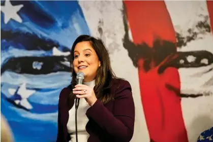  ?? ?? Representa­tive Elise Stefanik at Trump’s New Hampshire headquarte­rs in Manchester on 20 January. Photograph: Pablo Martínez Monsiváis/AP