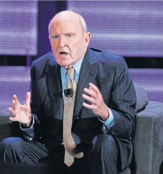  ?? /Reuters ?? Old guard: Former CEO of General Electric Jack Welch speaks during the World Business Forum in New York. His imperious style of leadership has fallen out of favour as teamwork has become the catchword.