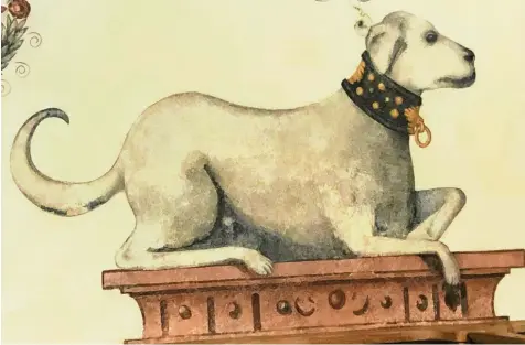  ?? Foto: Zita Schmid ?? Die Fresken an der Nordwand in der Filzinger Martinskir­che zeigen unter anderem Ernst von Rechberg mit seinem treuen, sagenumwob­enen Hund.
