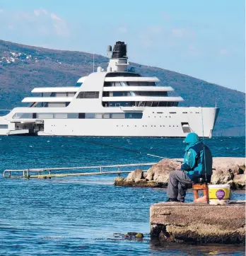  ?? SAVO PRELEVIC/GETTY-AFP ?? Solaris, a superyacht owned by Russian oligarch Roman Abramovich, sails March 12 near Tivat, Montenegro. Abramovich is under sanctions from the U.K.