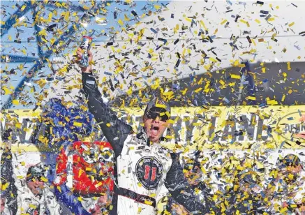  ?? THE ASSOCIATED PRESS ?? Kevin Harvick celebrates after winning Sunday’s Cup Series race at Las Vegas Motor Speedway in dominant fashion. It was the 100th victory of Harvick’s career across NASCAR’s three national series. He also won the week before at Atlanta Motor Speedway.