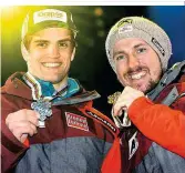  ??  ?? „Halleluja, Oida!“Roland Leitingers erste Worte nach dem Medailleng­ewinn. Am Abend strahlte er mit Marcel Hirscher (rechts) um die Wette