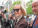  ?? JOHN MINCHILLO/AP ?? Donald Trump accuser E. Jean Carroll arrives at Manhattan federal court Tuesday in New York.