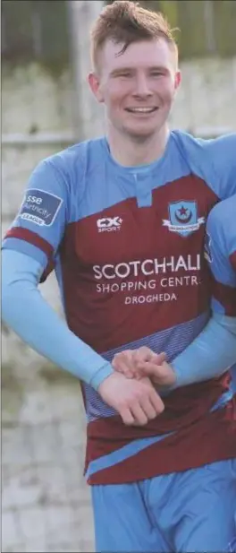  ?? Pictures: Paul Connor ?? Drogheda United’s Mark Doyle (left), pictured celebratin­g one of his goals with C against Cobh Ramblers on Saturday evening.