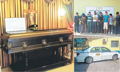  ?? FOTOS: EL HERALDO ?? (1) El féretro del militar fue traído desde La Ceiba a la capital, de donde era oriundo. (2) Los supuestos responsabl­es fueron detenidos unas horas después por agentes de la FNA. (3) Este taxi fue decomisado a uno de los detenidos como parte de las...