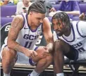 ?? ANTRANIK TAVITIAN/THE REPUBLIC ?? Antelopes guard Holland Woods II, left, talks with guard Jovan Blacksher Jr. during the second half against Western New Mexico University at Grand Canyon University Arena on Oct. 30.