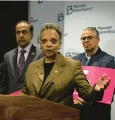  ?? E. JASON WAMBSGANS/CHICAGO TRIBUNE ?? Mayor Lori Lightfoot speaks during a news conference on May 3 in the offices of Planned Parenthood of Illinois in reaction to the leaked draft decision to overturn Roe v. Wade.