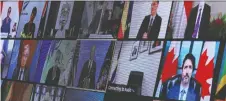  ?? TOM BRENNER/REUTERS ?? Prime Minister Justin Trudeau, centre right, appears on screen with world leaders during a virtual climate summit on Thursday. He announced Canada will increase its climate targets.